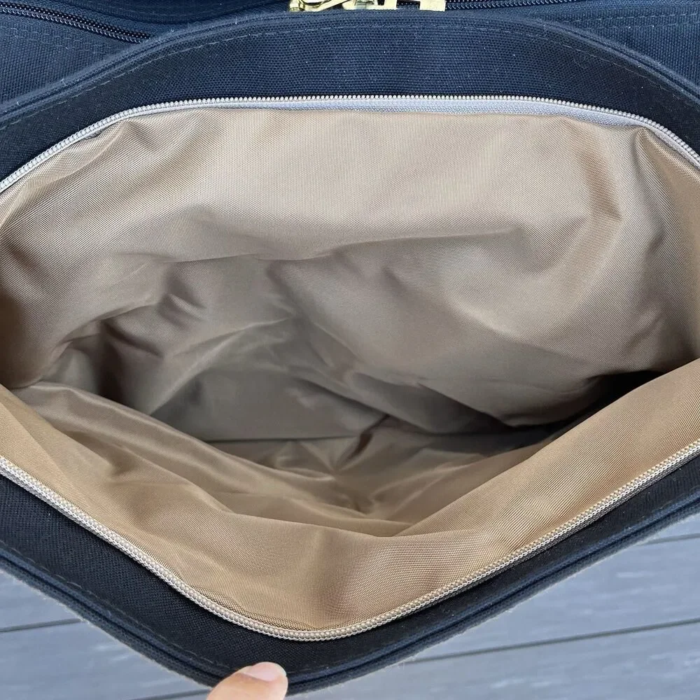 T. Anthony Weekender Duffle Bag Black Canvas Tan Leather Monogram CIH No Strap